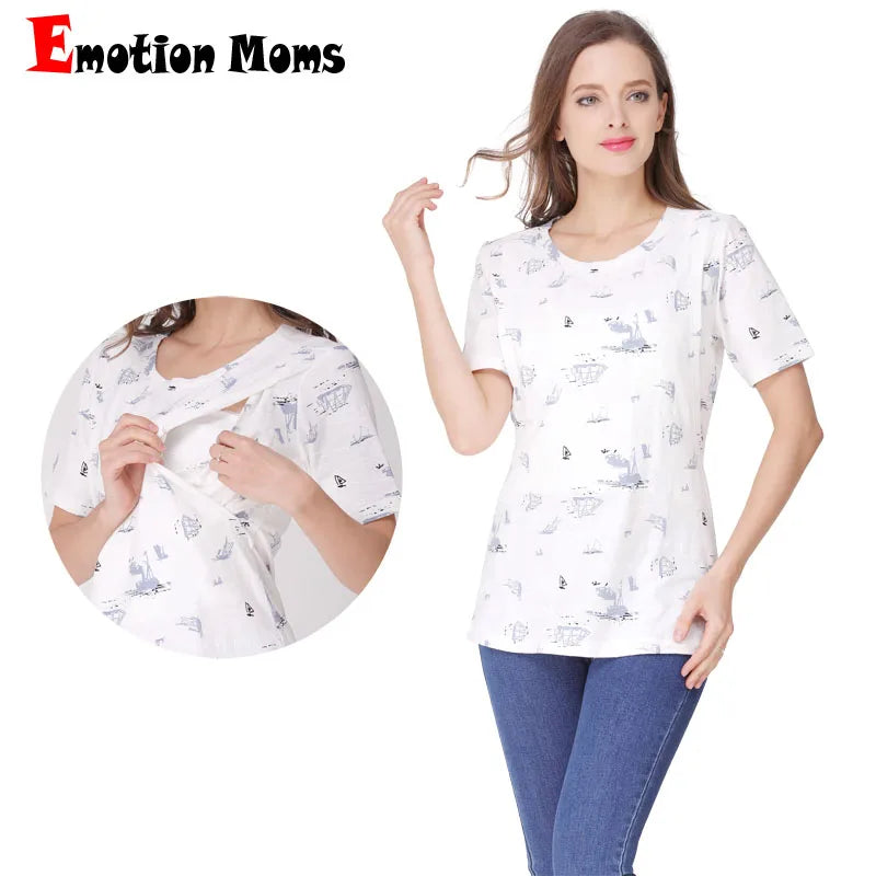 Emotion Moms Short Sleeve Maternity Clothes Summer Maternity T-shirt Lactation Tops for Pregnant Women Breastfeeding Shirts