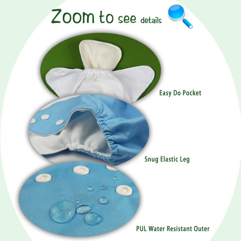 [Littles&Bloomz]2024 Washable Reusable Cloth Diaper Ecological Adjustable Real Pocket Nappy Fit 0-2year 3-15kg Baby Insert