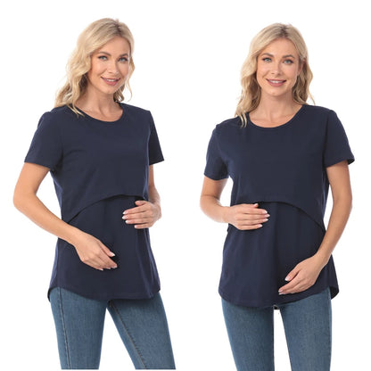 New Fashion Maternity Casual Wear Maternity Short Sleeve Solid Color Breastfeeding Top T-Shirt Pregnancy Womens Clothing Mom Tee