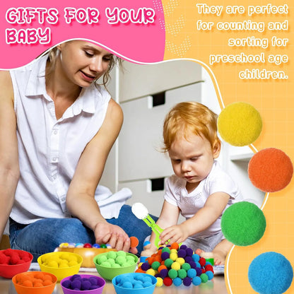 3 year Old  Children's Rainbow Counting Pompoms Toys Sorting Cup Montessori Sensory Toys Preschool Learning Activities Math Toys