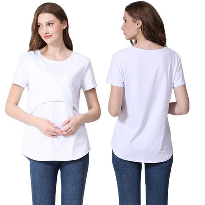 New Fashion Maternity Casual Wear Maternity Short Sleeve Solid Color Breastfeeding Top T-Shirt Pregnancy Womens Clothing Mom Tee